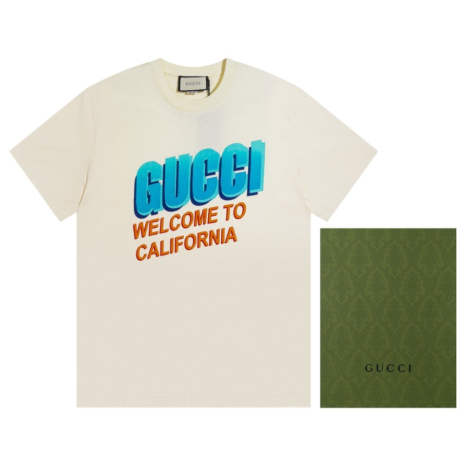 襯衫, 短袖, 夾克, T恤, LOUIS VUITTON, GUCCI - BJK GUCCI古馳2022SS春夏新款 豎式字母印花工藝 採用250克雙股雙紗全棉面料 經過洗水處理