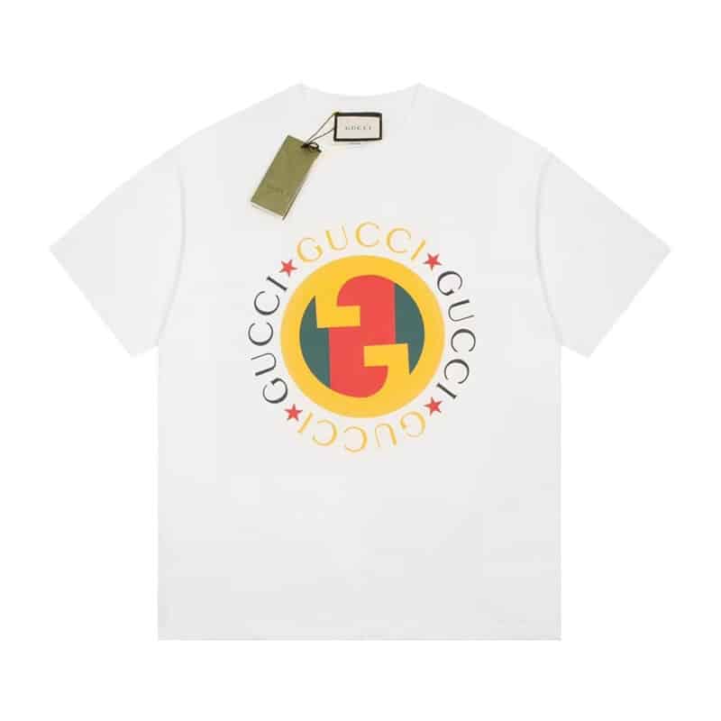 長褲, 衛褲, 短袖, 夾克, T恤, GUCCI, Burberry - YES749# 高端品質 獨家定製GUCCI圓形互扣式雙G織帶印花圓領T恤 採用定製定染高克重原版面料 洗水