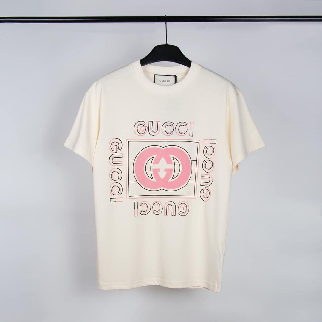 長褲, 衛褲, 短袖, T恤, GUCCI, Burberry - YES719高端品質 獨家定製 Gucci古奇新品復古印花字母logo圓領T恤 採用定製定染高克重原版面料