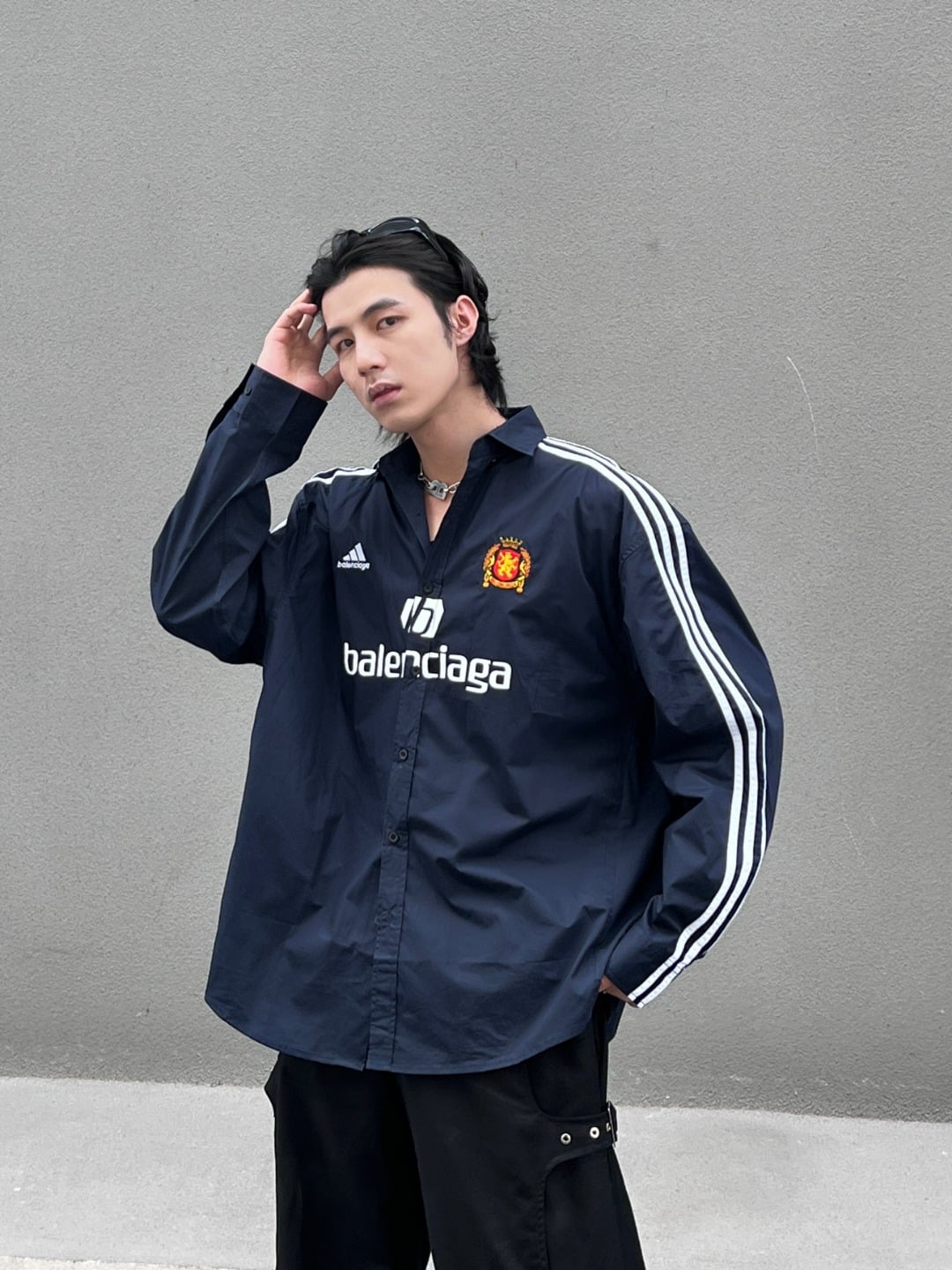 長褲, 長袖, 襯衫, 衛衣, Burberry - 高版本balenciaga&addis三槓織帶聯名巴黎曼聯刺繡長袖襯衫百分百純棉