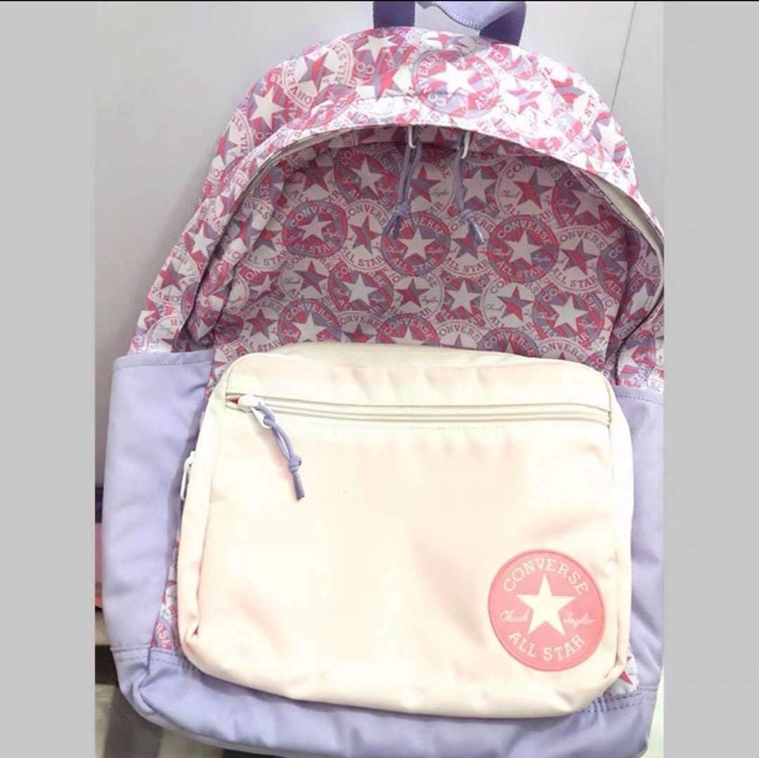 長褲, 長袖, 襯衫, 衛衣, Burberry - OK1066 Converse匡威粉紫拼色滿印logo少女心雙肩包高中大學生書包大容量旅行背包男女電腦包 顏