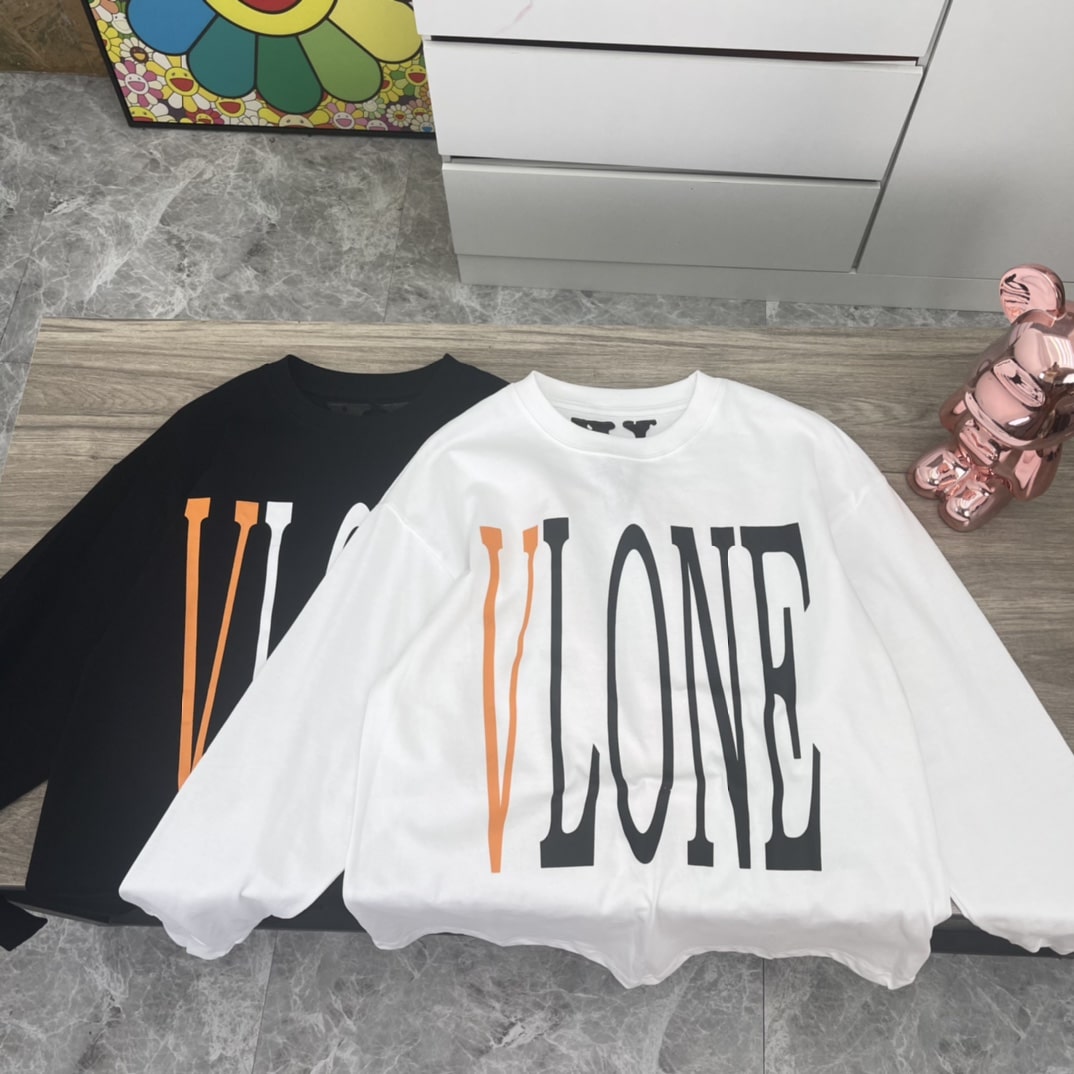 長褲, 長袖, 襯衫, 衛褲, 衛衣, T恤, Burberry - 秋季新款 實拍圖～ QC V060 VLONE高品質大字母橙色大V長袖T恤 秋天可外穿 冬天可打底 一年四季可