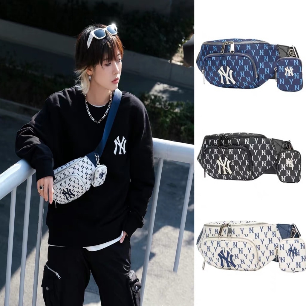 長褲, 長袖, 襯衫, 衛褲, 衛衣, 夾克, T恤, Burberry - OK#3083 韓國mlb新款潮ins男女NY洋基隊滿印牛仔布腰包胸包 這是腰包胸包的2合1 高端五金 光