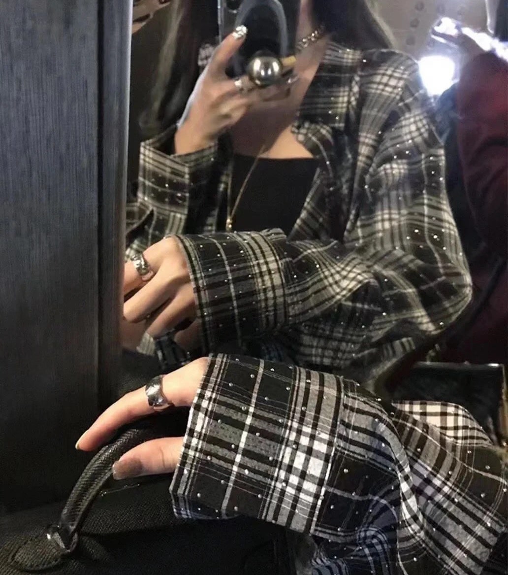 長袖, 襯衫, 衛褲, 衛衣, 短袖, 夾克, T恤 - chromehearts克羅心23款薄款滿天星燙鑽格子襯衫 可鹽可甜可辣的夏天襯