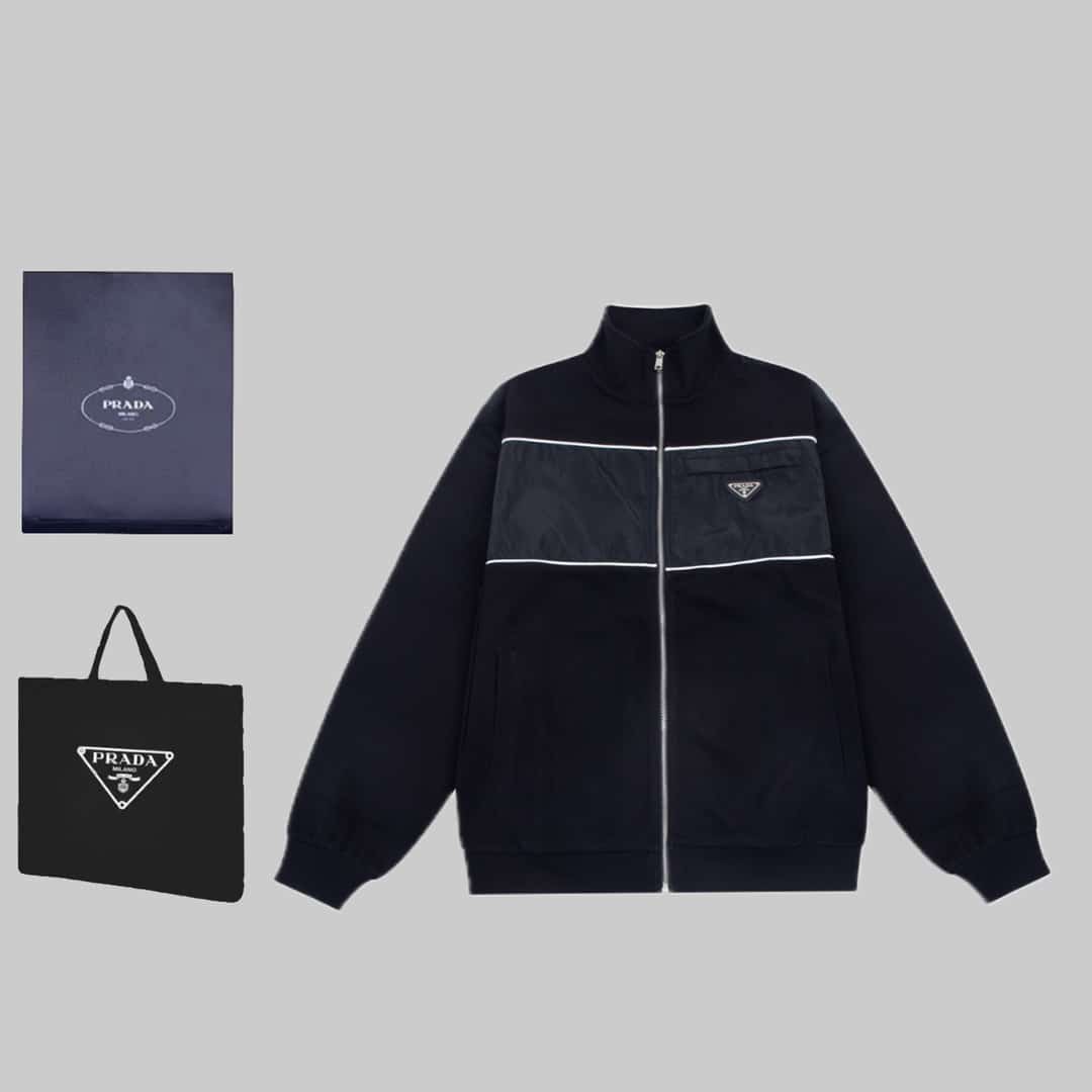 長褲, 長袖, 襯衫, 衛褲, 衛衣, 短袖, 夾克, T恤, GUCCI, Burberry - BJKPrada 普拉達 套裝 拼接貼布織帶條 三角標 LoGO標識。拉鏈外套 高品質雙層復合棉🏓特別手