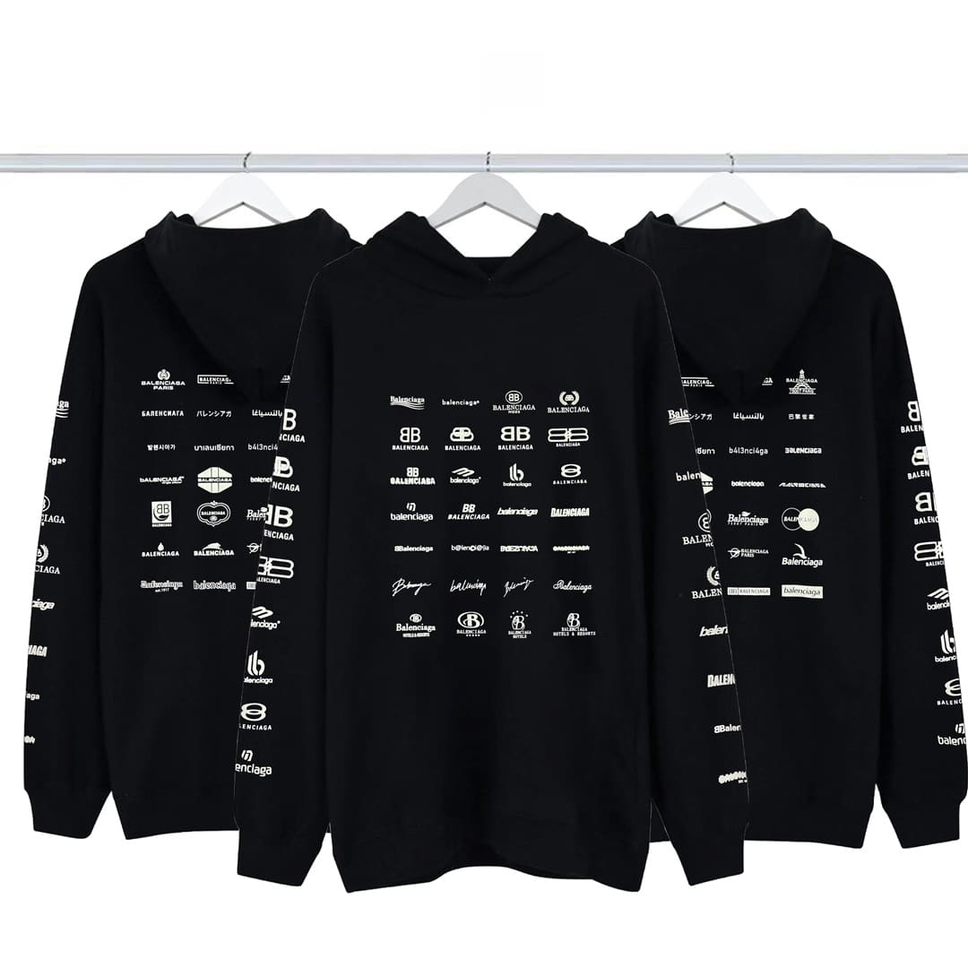 衛衣, 短袖 - 巴黎世家Balenciaga巴黎經典LOGO合集連帽衛衣 面料採用32s240g雙紗精梳棉布料 印花橢圓機
