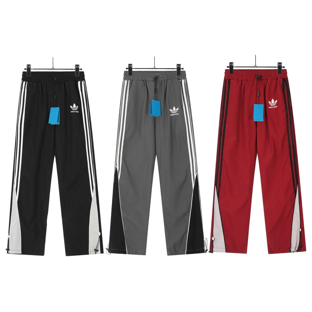 長褲, 長袖, 襯衫, 夾克 - #KL J47 巴黎世家BALANCEGA X Adidas阿迪達斯聯名拼接條紋撞色直筒長褲 設計感十足的v