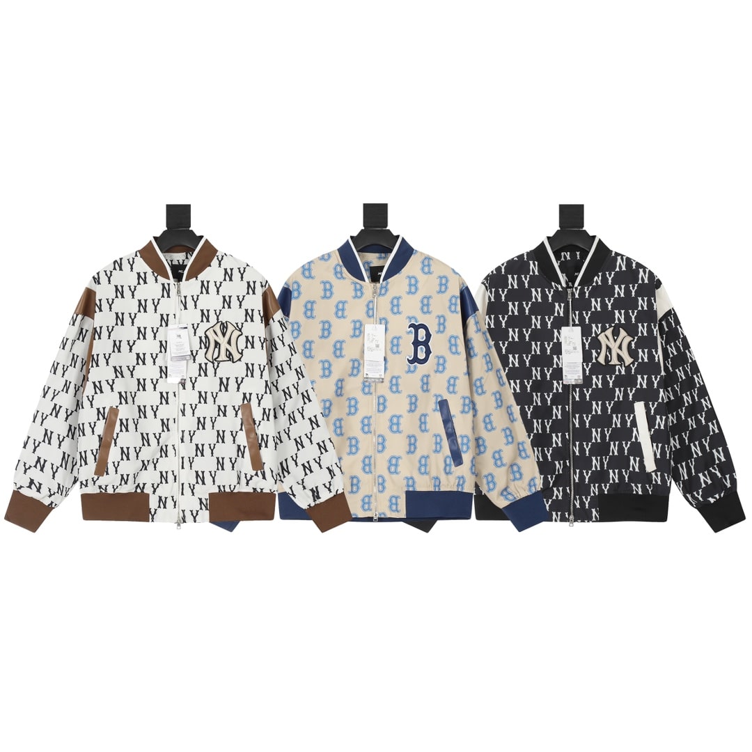 長褲, 長袖, 襯衫, 棒球服, 夾克 - KL#J44 MLB 洋基隊FW23新款老花拼皮滿印刺繡棒球服夾克外套 MLB奢潮老花新品夾克棒球服 今年