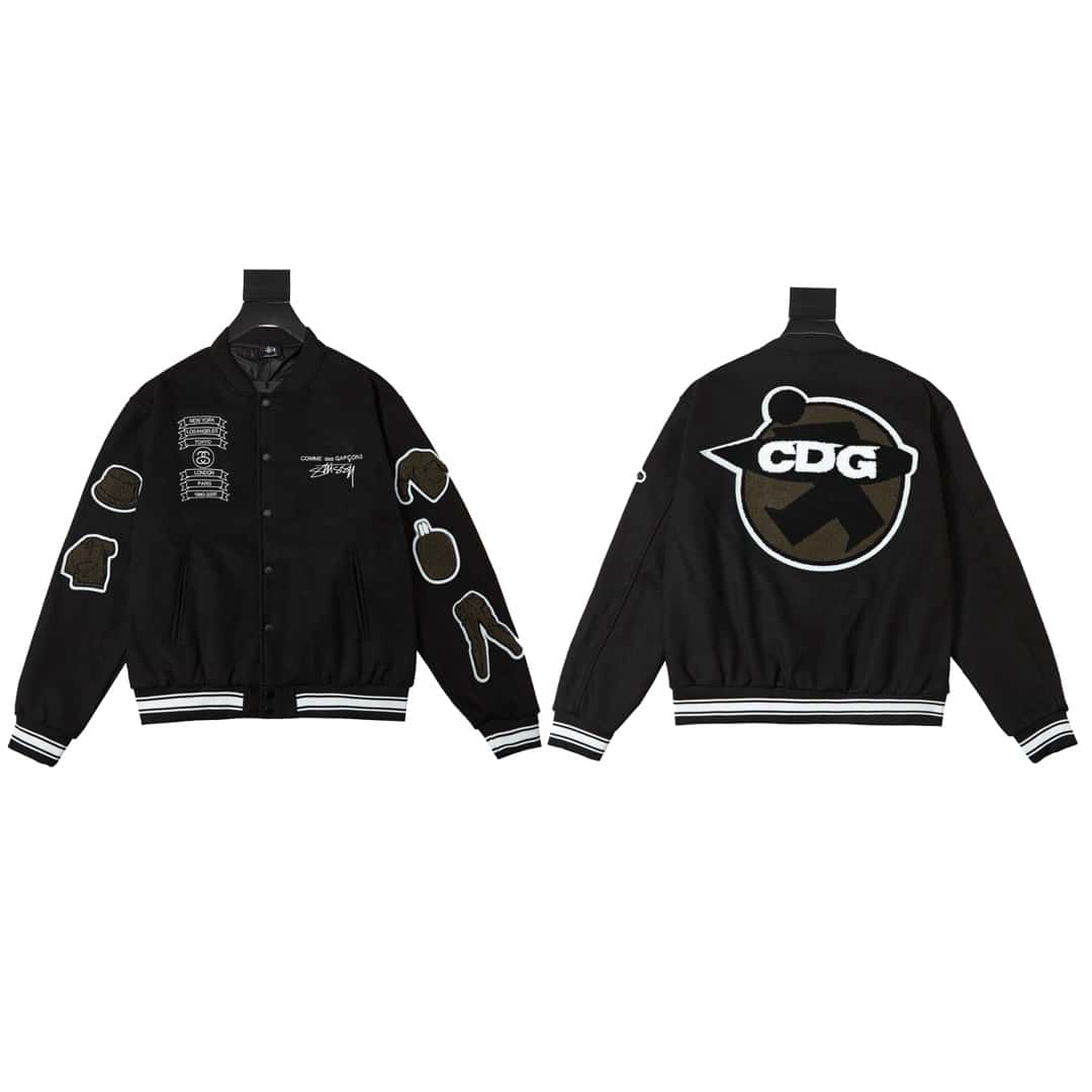 長褲, 長袖, 襯衫, 衛衣, 棒球服, 棉服, 夾克 - KL#J19 Stussy x CDG 斯圖西20ss聯名款Varsity Jacket貼布繡花棒球服
