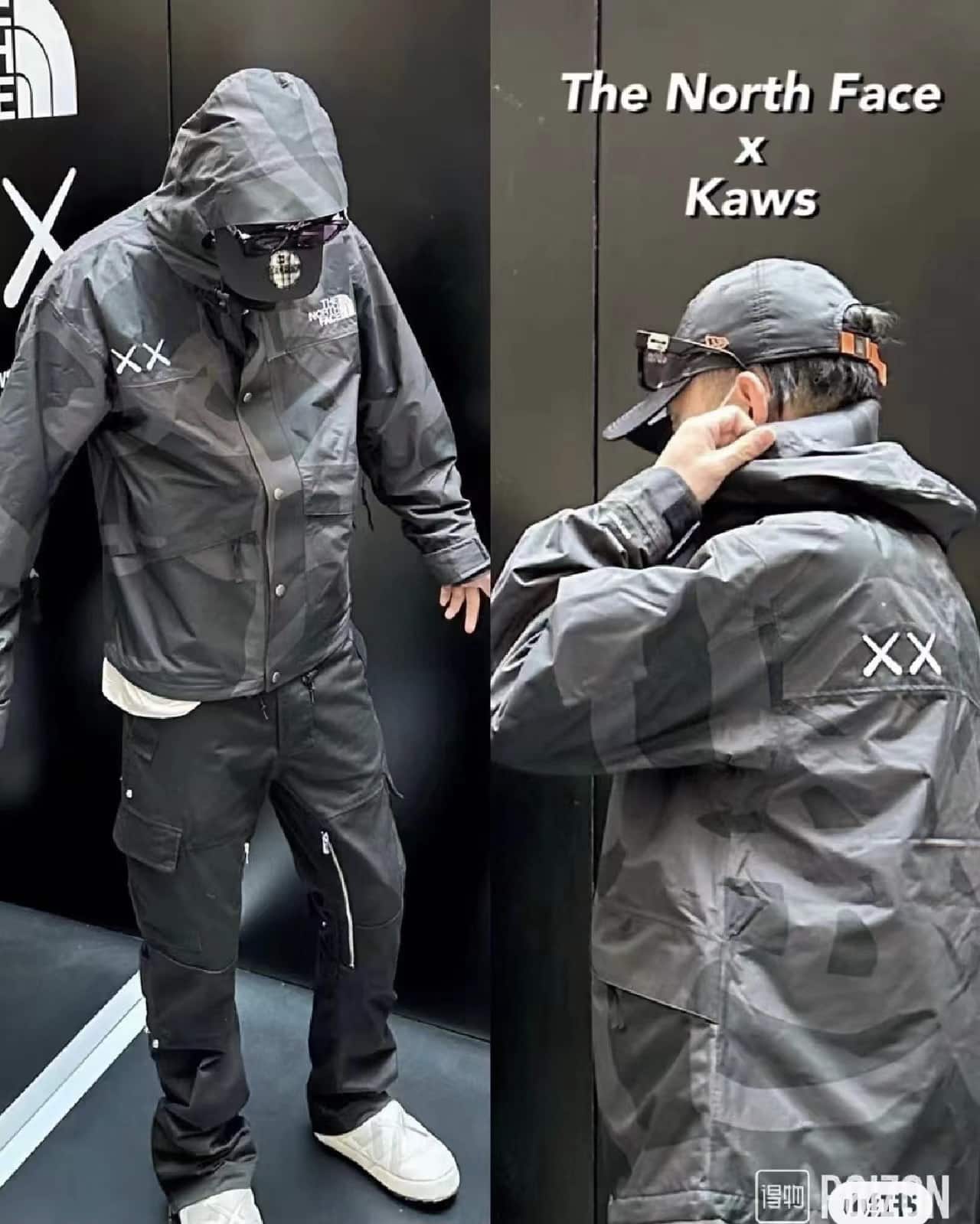 長袖, 羽絨服, 夾克 - FG黑色聯名咨詢圖 THE NORTH FACE x XX KAWS 聯名款 FW22 戶外拼色硬殼連帽沖