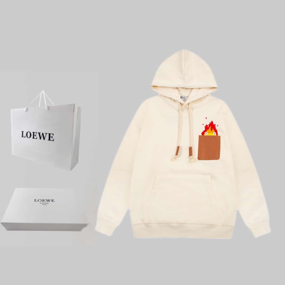 衛衣, GUCCI - BJK LOEWE羅意威 聯名火焰皮口袋Logo標識精緻升級 連帽衛衣 原版面料 官方同款 2️⃣ 4