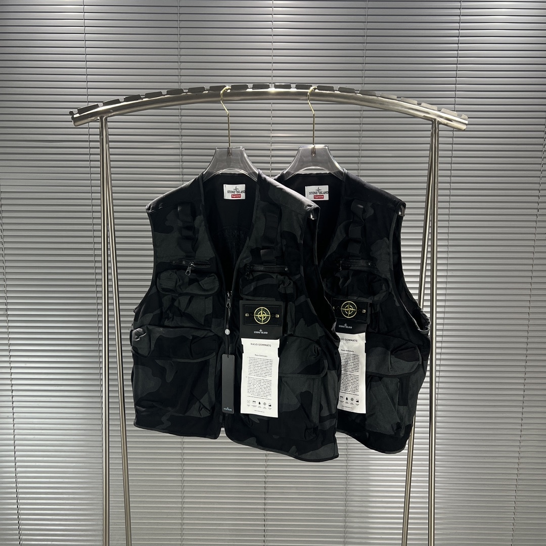 衛衣, 棒球服, 棉服 - 款號 石頭島STONE ISLAND聯名Sureme機能風工裝馬甲 機能風滿滿