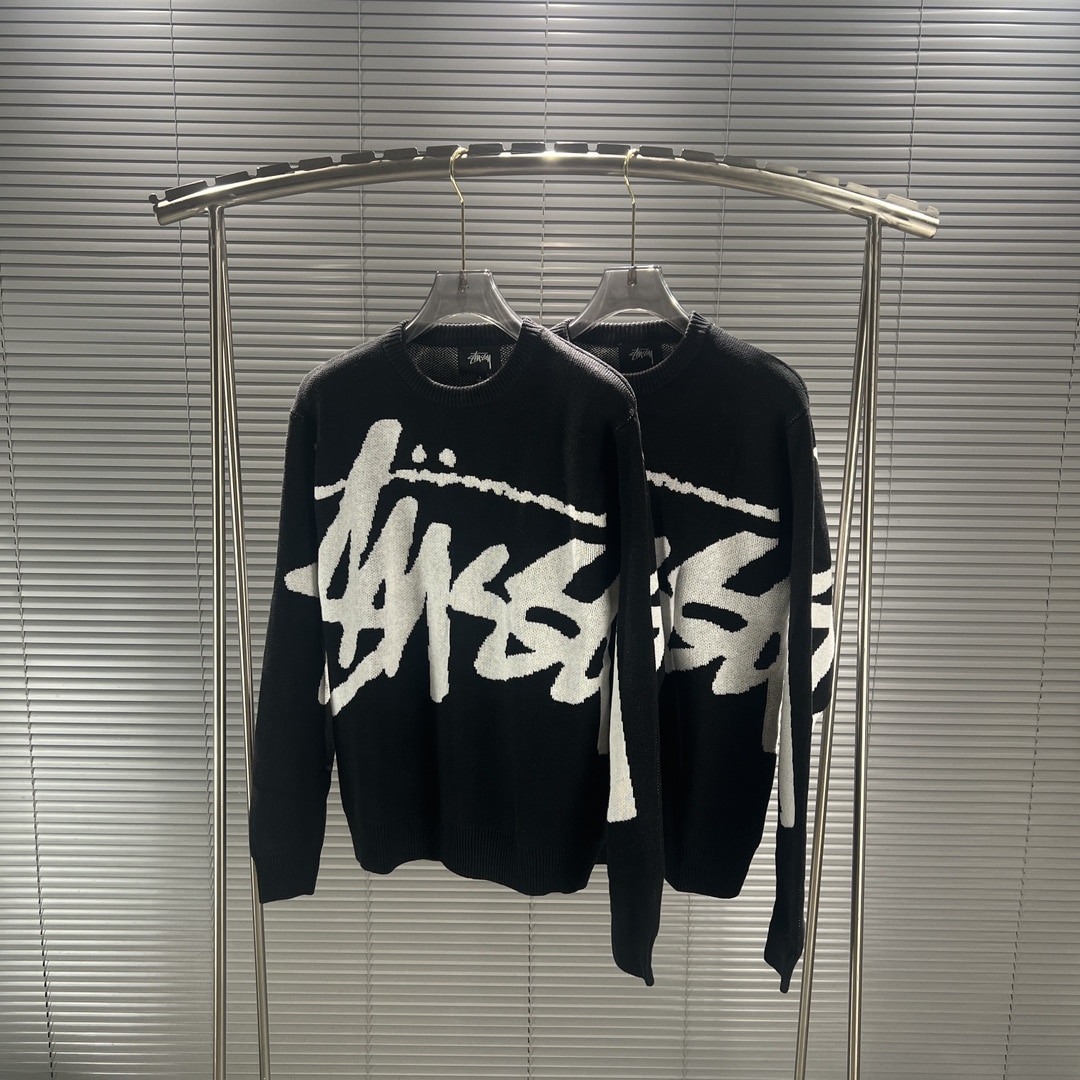衛衣, 棒球服, 棉服, 夾克 - 款號 Stussy 22冬季新款滿身大字母logo圓領情侶毛衣 街頭潮流Stussy始於海灘文化