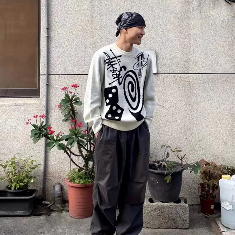 衛衣, 棒球服, 棉服, 夾克 - 款號 模特圖 Nike x Stussy 聯名款 SS23 Logo圖案印花圓領套頭針織衫 亞版