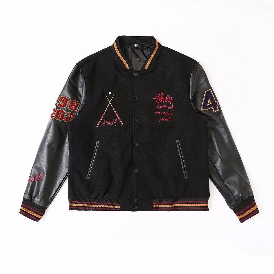 棒球服 - 款號 STUSSY 斯圖西40周年限定黑8毛巾繡情侶棒球服 面料採用60%羊毛混紡毛呢面料 不