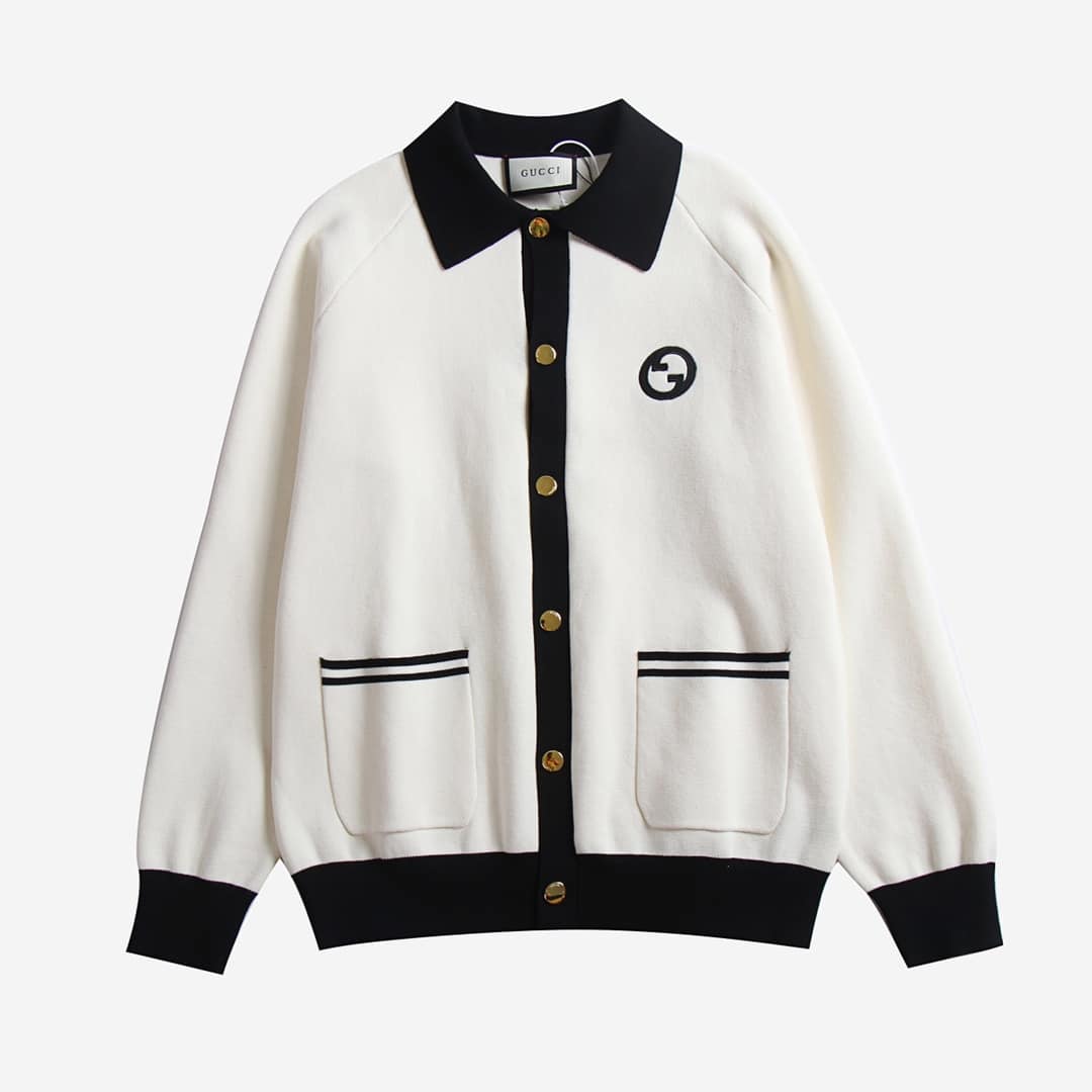 長褲, 長袖, 衛衣, 夾克, GUCCI - 070# GUCCI古馳小標刺繡單排扣長袖毛衣外套 對色定染羊毛混紡棉紗線 高克重高密度超高品