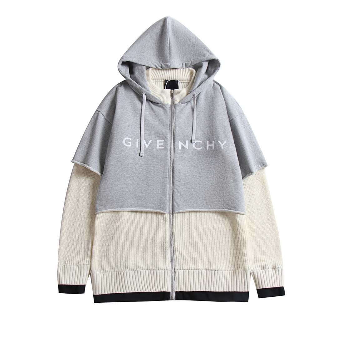 長褲, 長袖, 衛衣, 夾克, GUCCI - 066# GVC2023秋冬新款登陸重工藝針織布拼毛衣 經典徽標字母LOGO印花設計 高奢風格外套