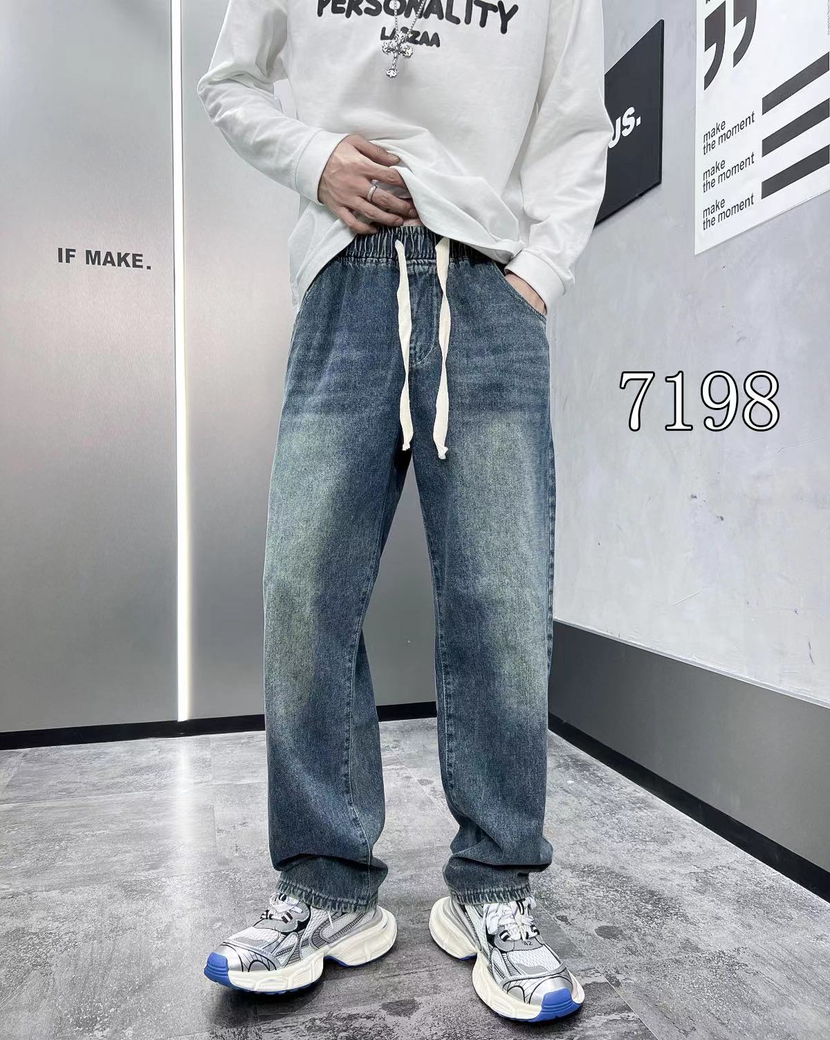 長褲 - 7198 K 23秋季新款上線 無彈松緊腰拖地牛仔褲 直筒寬松版 工藝印花 面料超柔軟舒適 顏