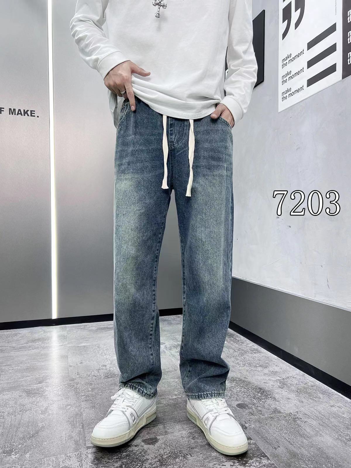 長褲 - 7203 K 23秋季新款上線 無彈松緊腰拖地牛仔褲 直筒寬松版 工藝印花 面料超柔軟舒適 顏