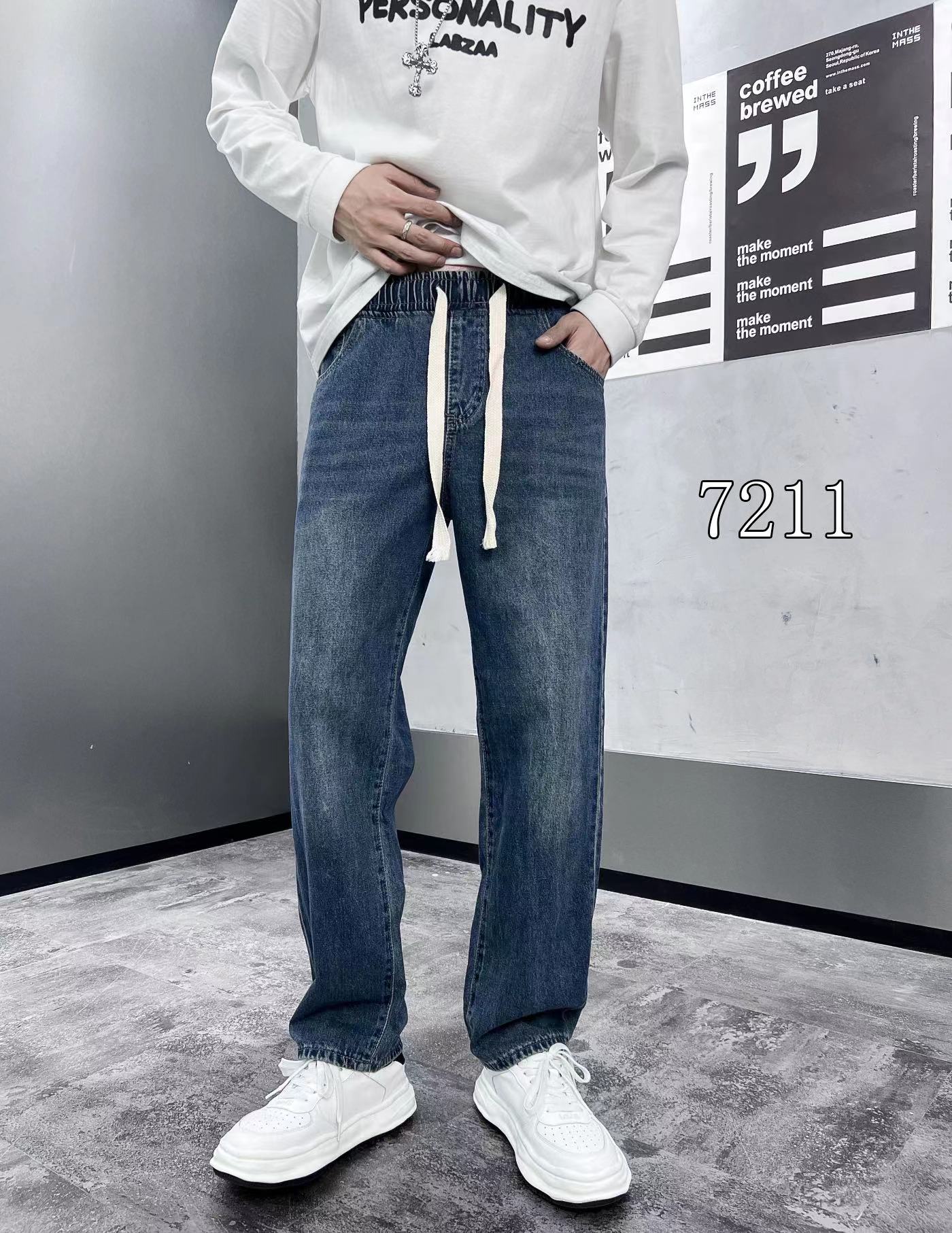 長褲 - 7211 K 23秋季新款上線 無彈松緊腰拖地牛仔褲 直筒寬松版 工藝印花 面料超柔軟舒適 顏