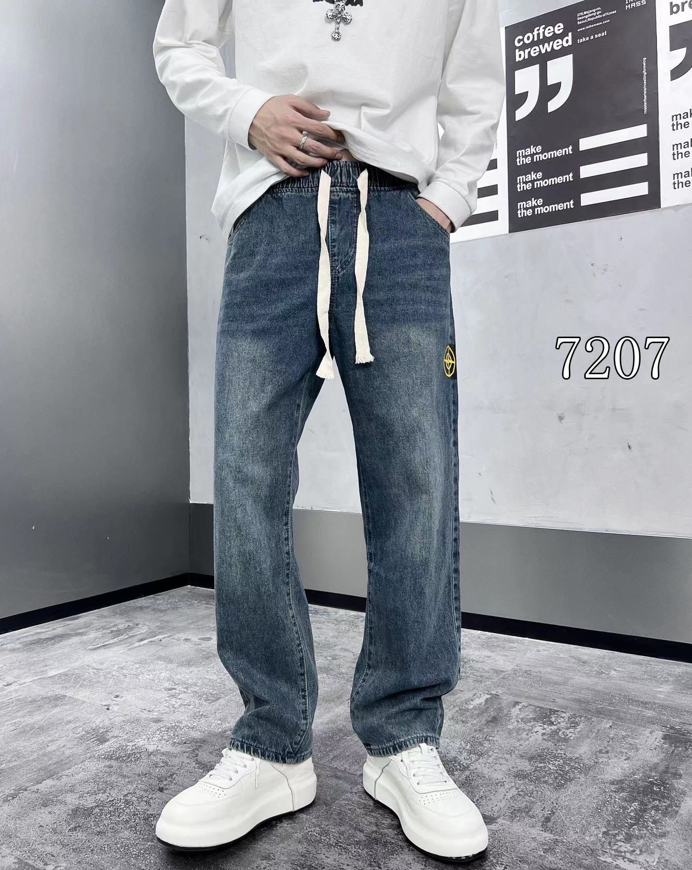 長褲 - 7207 K 23秋季新款上線 無彈松緊腰拖地牛仔褲 直筒寬松版 工藝印花 面料超柔軟舒適 顏