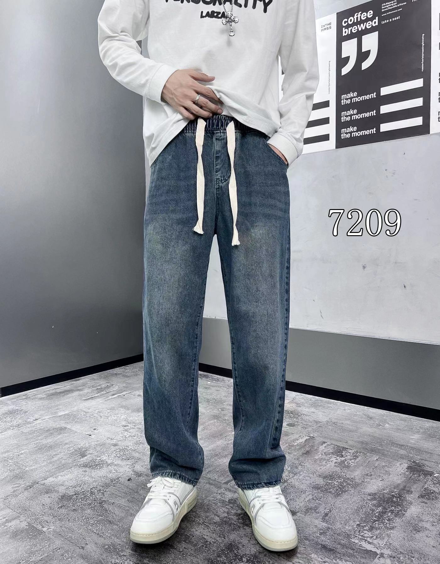 長褲 - 7209 K 23秋季新款上線 無彈松緊腰拖地牛仔褲 直筒寬松版 工藝印花 面料超柔軟舒適 顏