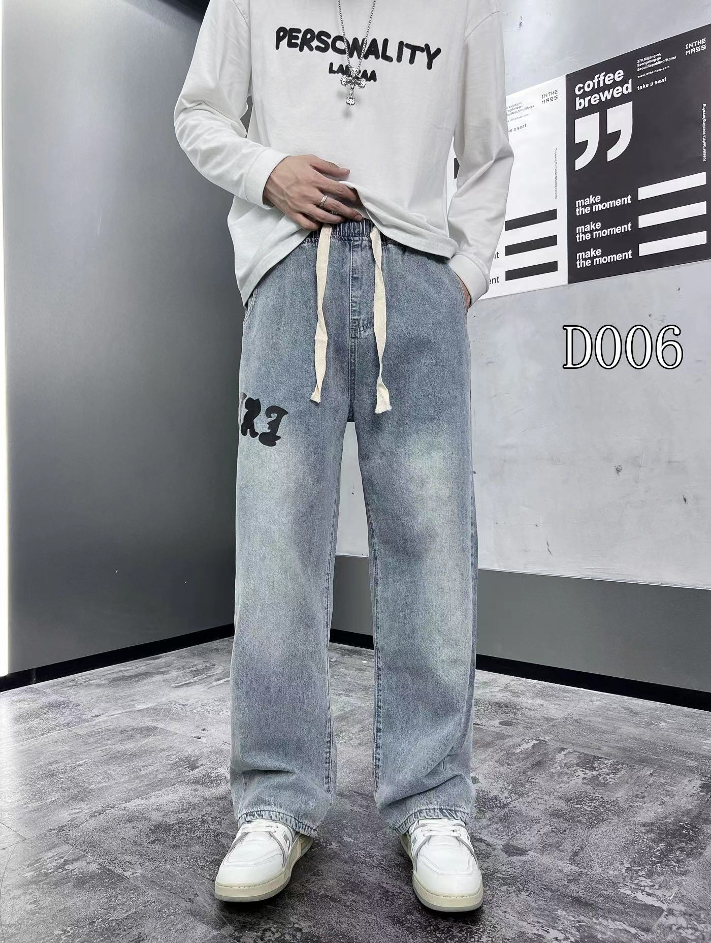 長褲 - D009 K 23秋季新款上線 無彈松緊腰拖地牛仔褲 直筒寬松版 工藝印花 面料超柔軟舒適 顏