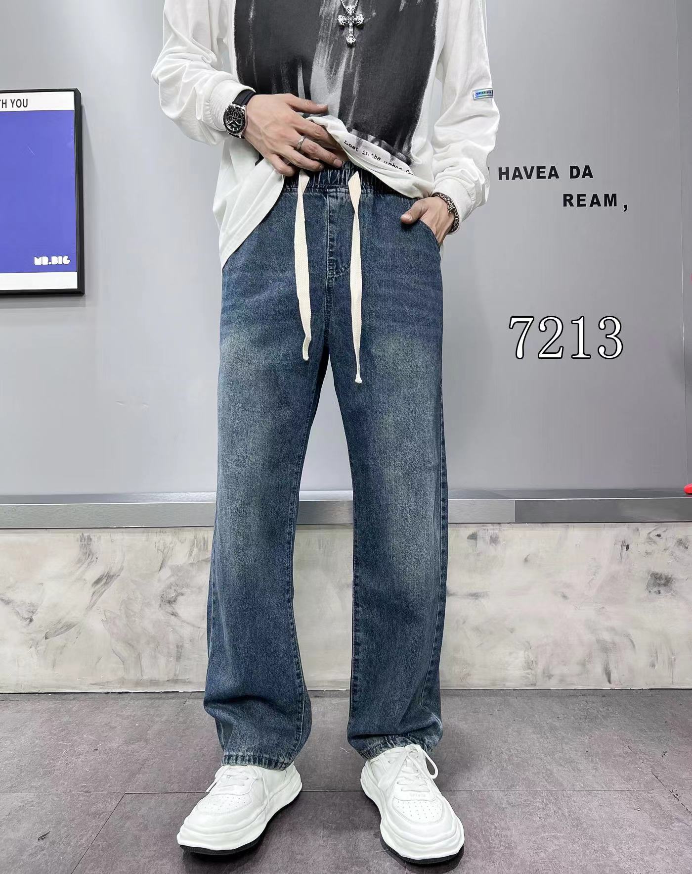 長褲 - 7213 K 23秋季新款上線 無彈松緊腰拖地牛仔褲 直筒寬松版 工藝印花 面料超柔軟舒適 顏