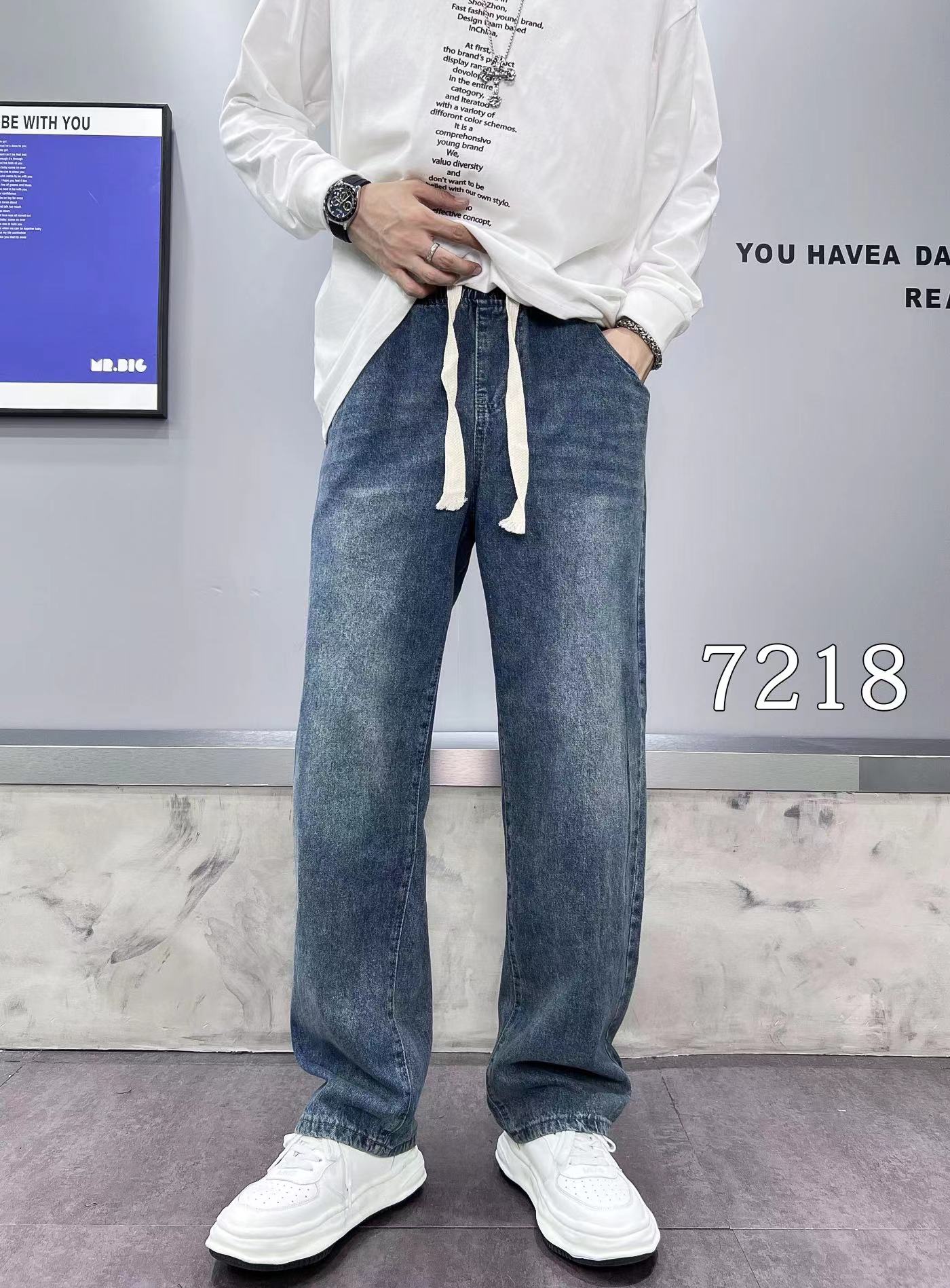 長褲 - 7218 K 23秋季新款上線 無彈松緊腰拖地牛仔褲 直筒寬松版 工藝印花 面料超柔軟舒適 顏