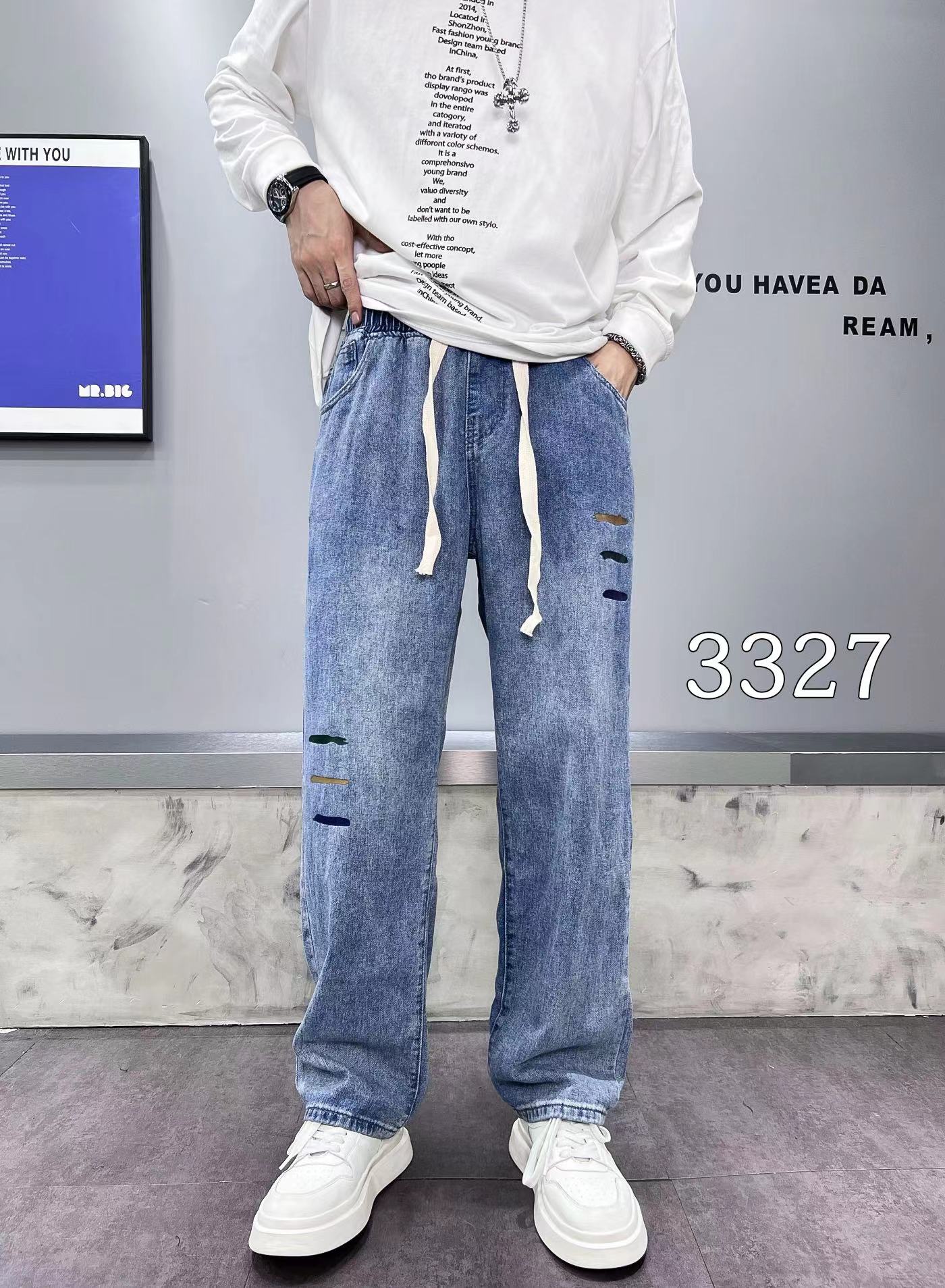 長褲 - 3327 K 23秋季新款上線 無彈松緊腰拖地牛仔褲 直筒寬松版 工藝印花 面料超柔軟舒適 顏