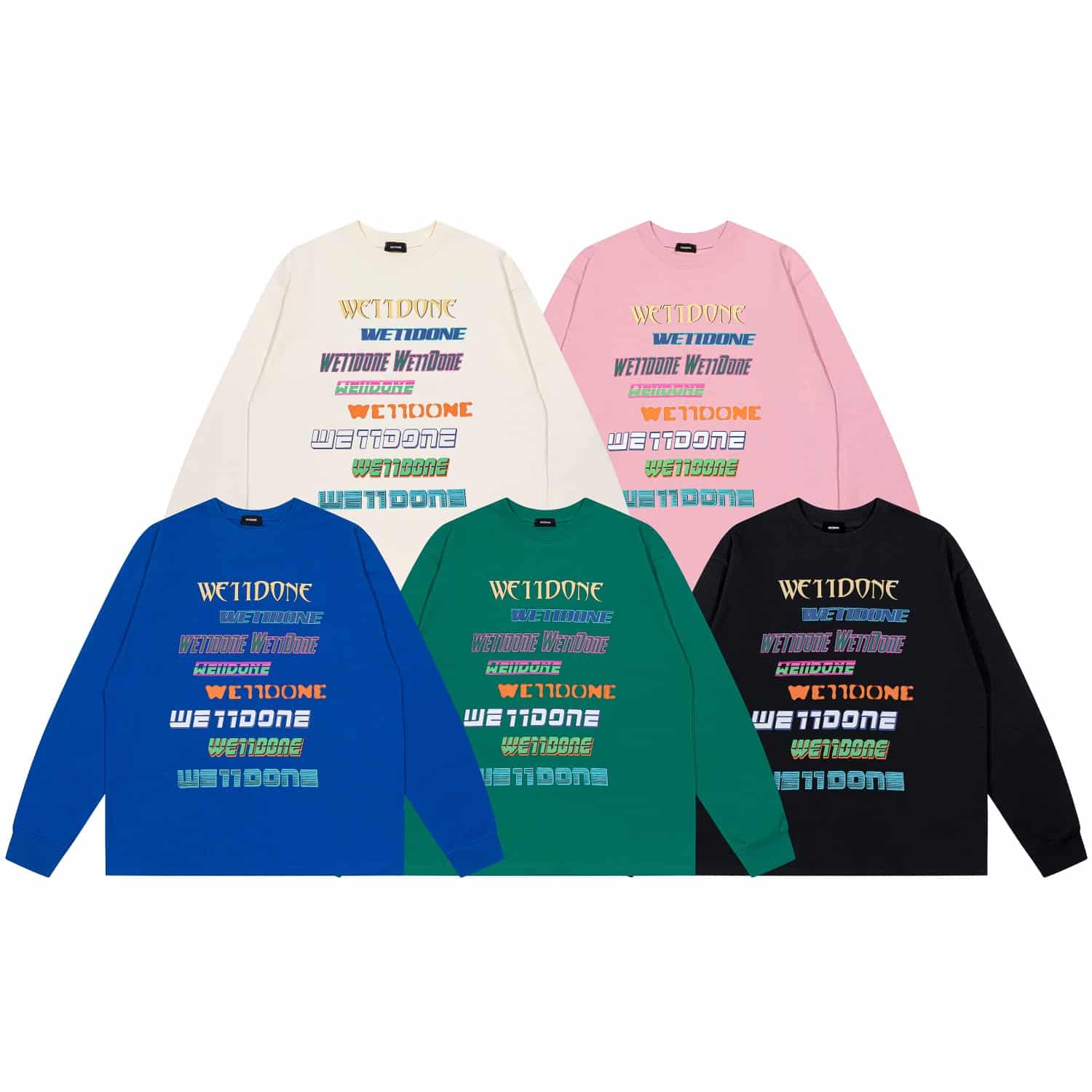 長袖, 衛衣 - Y9338#WE11DONE TRACK 霓虹彩色彈幕長袖 colors:黑色、杏色、藍色、綠色、粉紅 si
