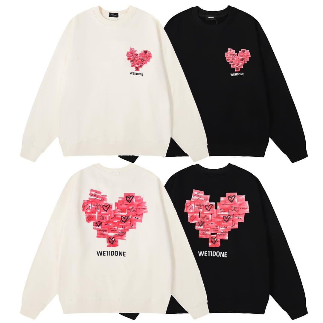 衛衣 - WL6603# 高品質we11done愛心便利貼印花新款衛衣 size S、M、L、XL color黑色