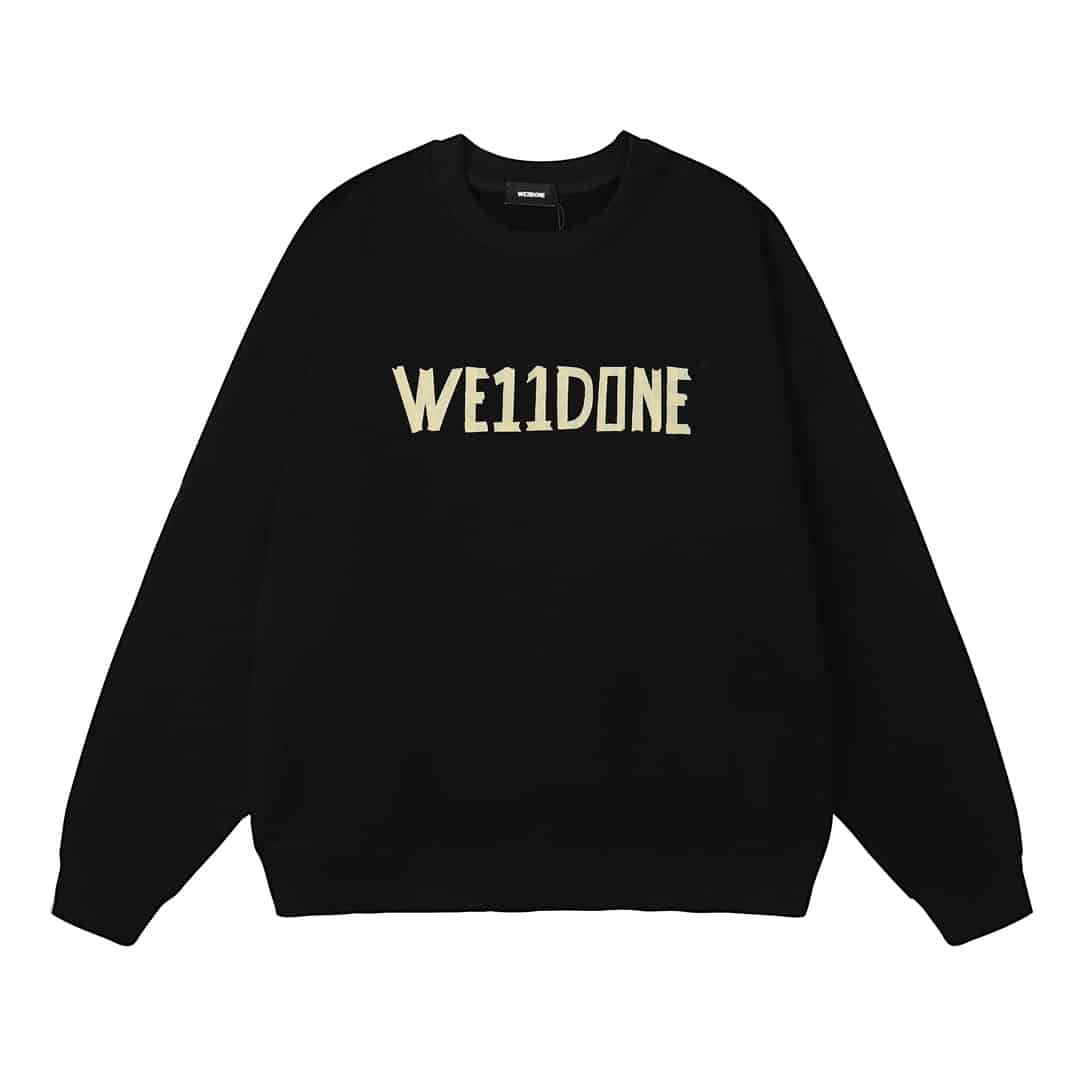 衛衣 - WL6604# 高品質we11done膠帶折紙印花新款圓領衛衣 size S、M、L、XL color黑