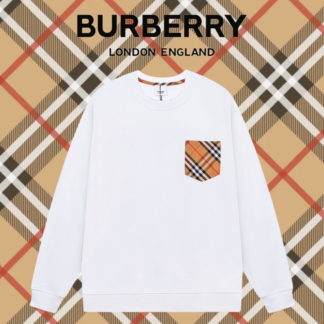 衛衣, Burberry - DW BURBERRY 巴寶莉 格子拼接口袋 大Logo標識精緻升級 原版面料 官方同款 420克雙股大