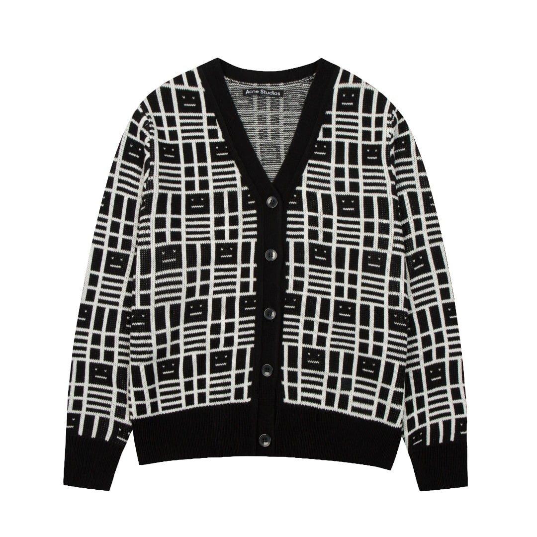 - RS AC21#貨穩「2023秋季新款」 ACNE STUDIOS 馬賽克方塊笑臉毛衣開衫針織衫 2023