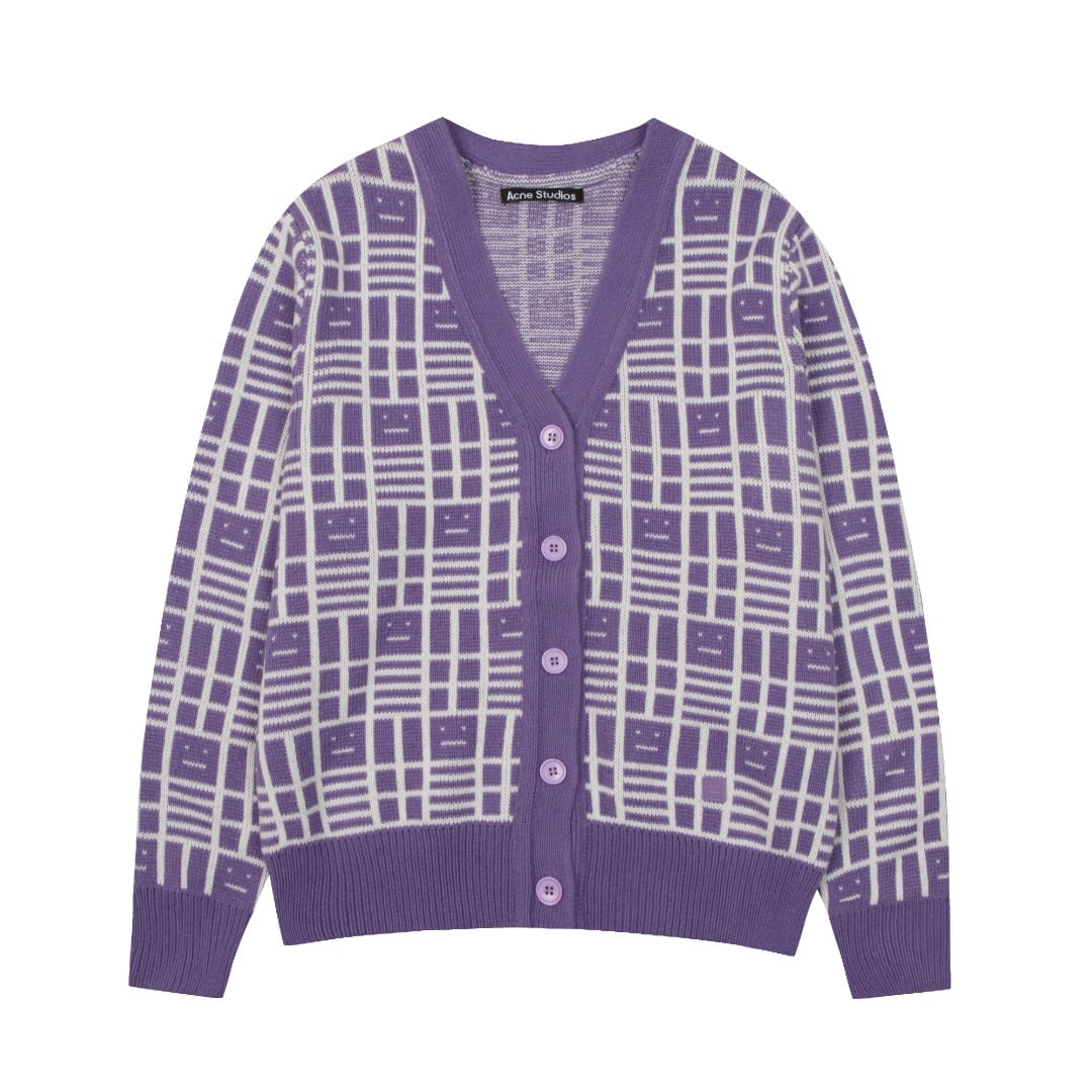 - RS AC21#貨穩 「2023秋季新款」 ACNE STUDIOS 馬賽克方塊笑臉毛衣開衫針織衫 202