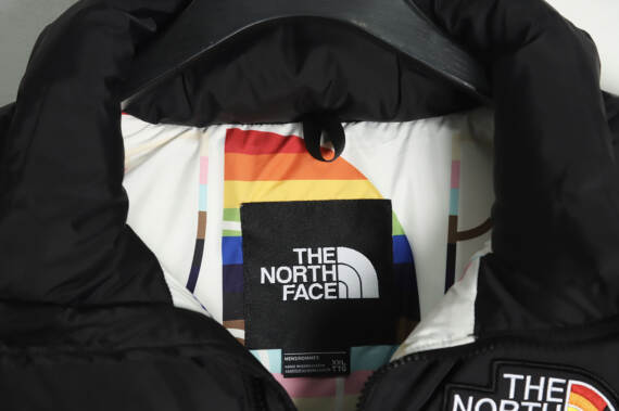 The North Face FW22 1996 复古 Nuptse Pride 夹克 700 Puff 彩虹标志刺绣立领拉链羽絨服 TSK1